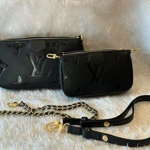 Black Embossed Double Pouch Crossbody Bag